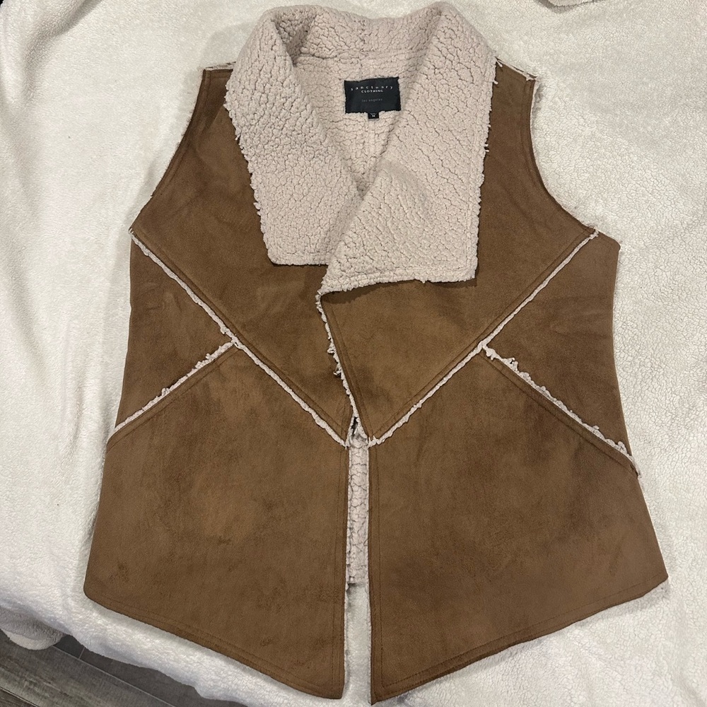 Sherpa lined suede-like vest